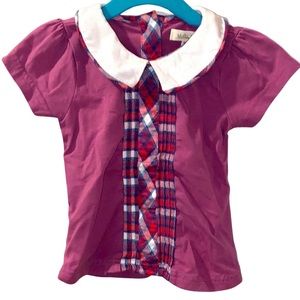 Matilda Jane back button plaid mix fabric collar shirt in size 2, EUC